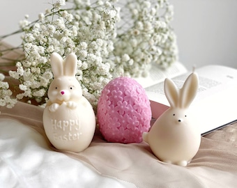 Lot de 2 bougies oeuf de lapin de Pâques, bougie de cire de soja unique, bougie de faveur de Pâques grecque pour enfants, cadeau de sympathie pour meilleur ami, décoration de bougie de lapin