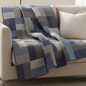 PRE-ORDER PRECUT Men's Quilt Kit Denim Blue and Grey Patchwork Quilt