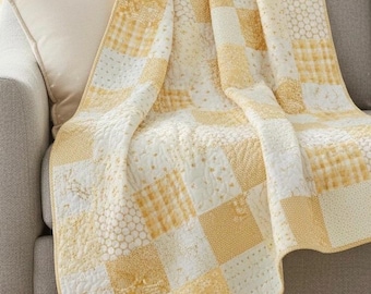 Big Simple Squares + PRECUT Quilt Kit + 3 Sizes Available + Throw to King Size + Yellow Patchwork Quilt Kit + Beginner Friendly Quilt Kit