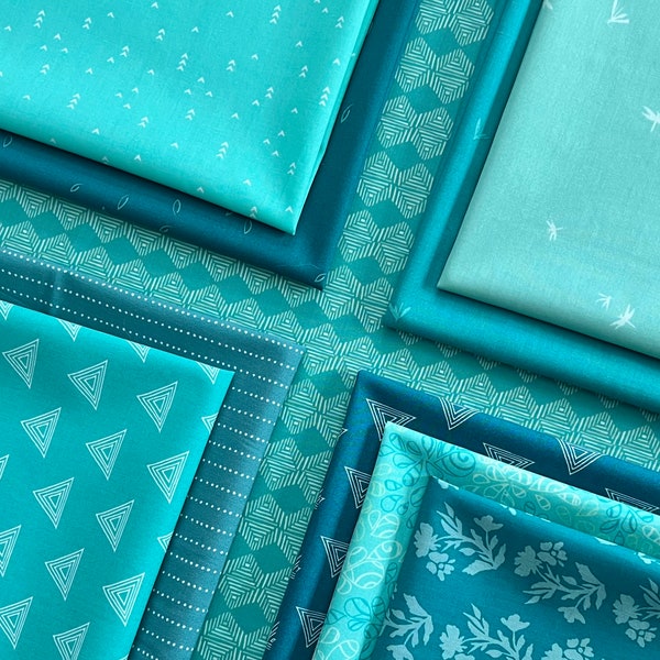 VERKOOP Art Gallery Teal stofbundel + 10 stoffen + tinten Teal Fat Quarter + halve werf + volledige werf + alle Teal stofbundel