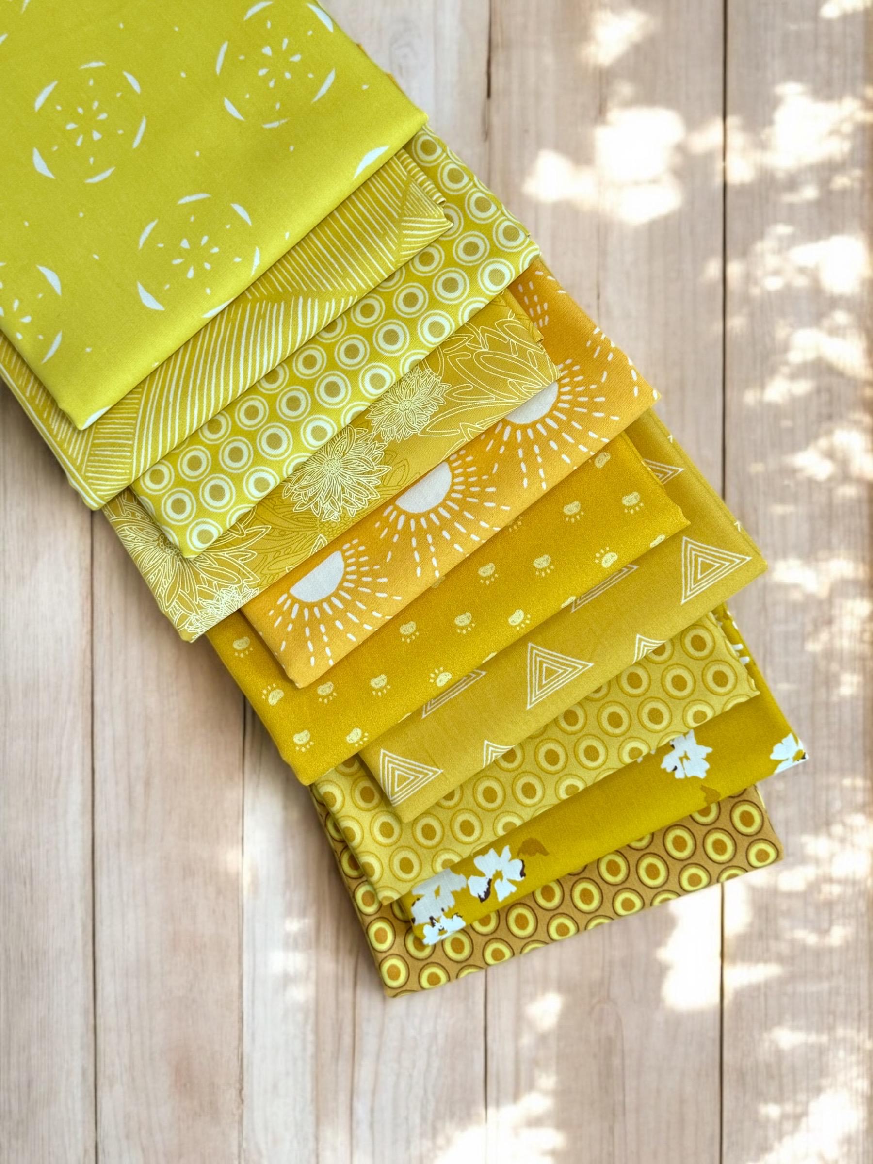 CLEARANCE + Shades of Yellow Fabric Bundle + 10 Fabrics + Golden Yellow Bright Yellow + Fat Quarter Bundle + Half Yard Bundle + Quilt Cotton