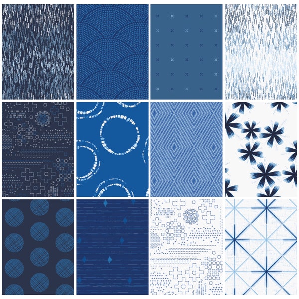 PRÉCOMMANDE Bundle Perfect Fat Quarter pour galerie d'art + 16 Fat Quarters + Bundle Shibori Fat Quarter + Bundle Fat Quarter bleu et blanc