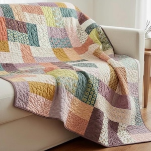 Kit per quilt pretagliato + pronto per cucire + kit per quilt patchwork + kit per quilt per principianti + kit per quilt della collezione Geobloom + tutto tessuto pretagliato