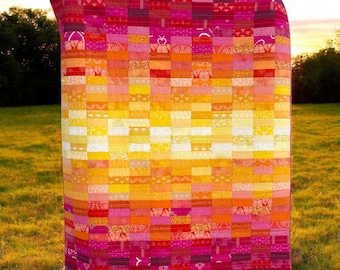 Digital + Scrappy Fat Quarter Quilt Pattern + Crib and Large Throw Size + Scrap Fabric Quilt Pattern + Beginner Quilt Pattern + Strip Quilt