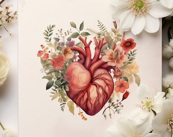 Floral Heart Print: Watercolor Botanical Wall Art (Digital Download)