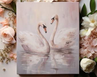 Swan Pastel Painting Art Print: Vintage Farmhouse Nursery (Digital Download)