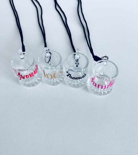 Schnapsglas, personalisiert, Schnapsglas mit Henkel und Band, Glas zum Umhängen, JGA, Stammtisch, Party