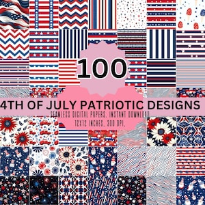 4th of July seamless digital papers,4th july png bundle,seamless patriotic pattern, Red Blue White repeating, 300 DPI, Instant Download