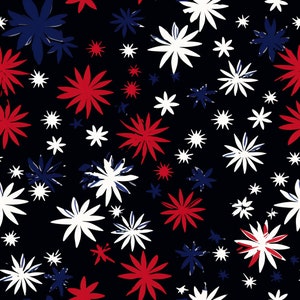 4th of July Seamless Pattern, Patriotic Digital Paper, Red White Blue Flowers, Instant Download, High Resolution JPG File