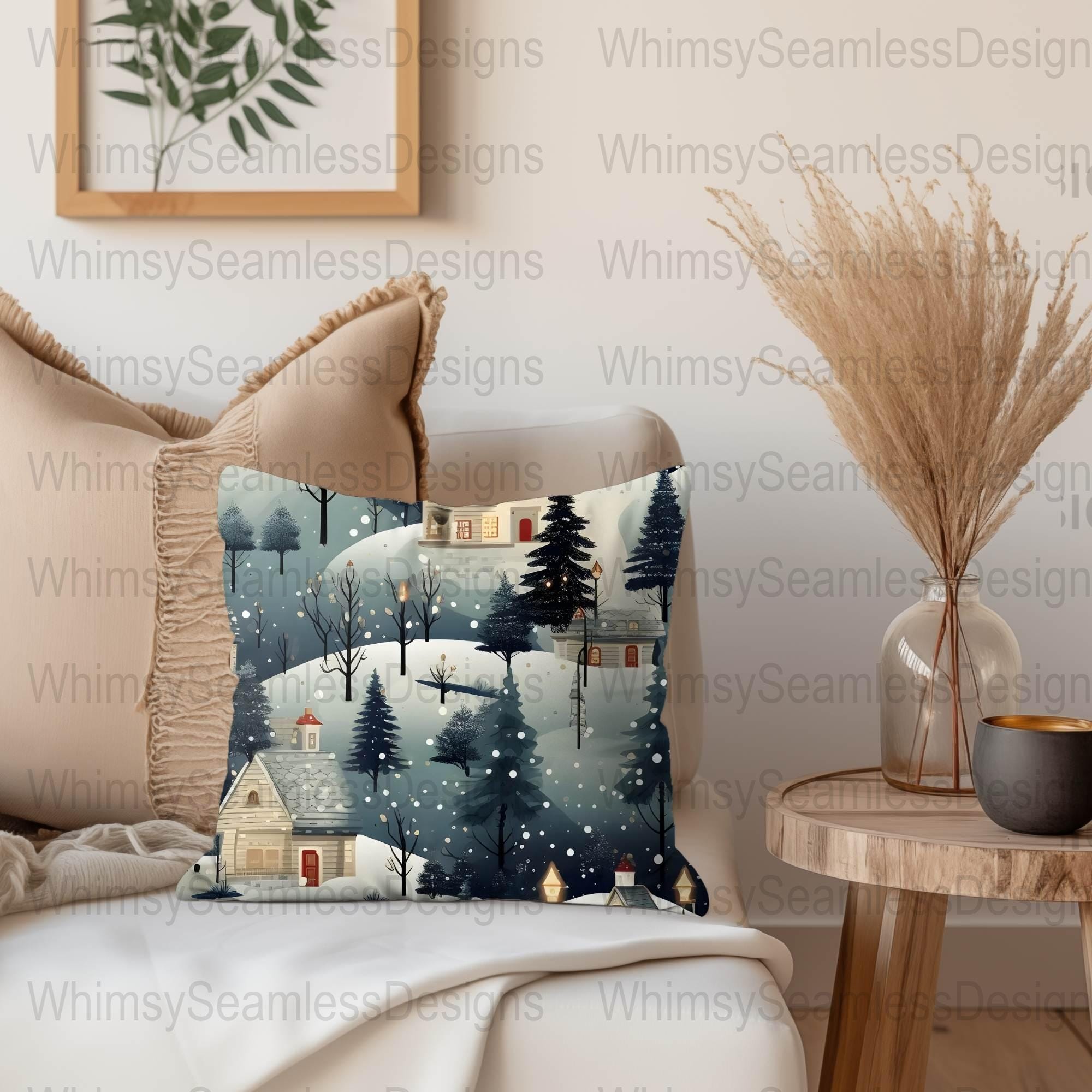 Snowy Winter Village Seamless Pattern Set: 4 Festive Digital Papers ...
