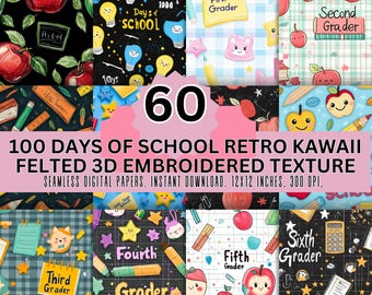 100 Days of School Digital Paper: Retro Kawaii Felted Textures (12x12 png)