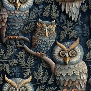 Christmas Vintage Kawaii 3D Felted Texture Seamless Pattern 300 dpi PNG Owl Design, Holiday Decoration Digital Paper