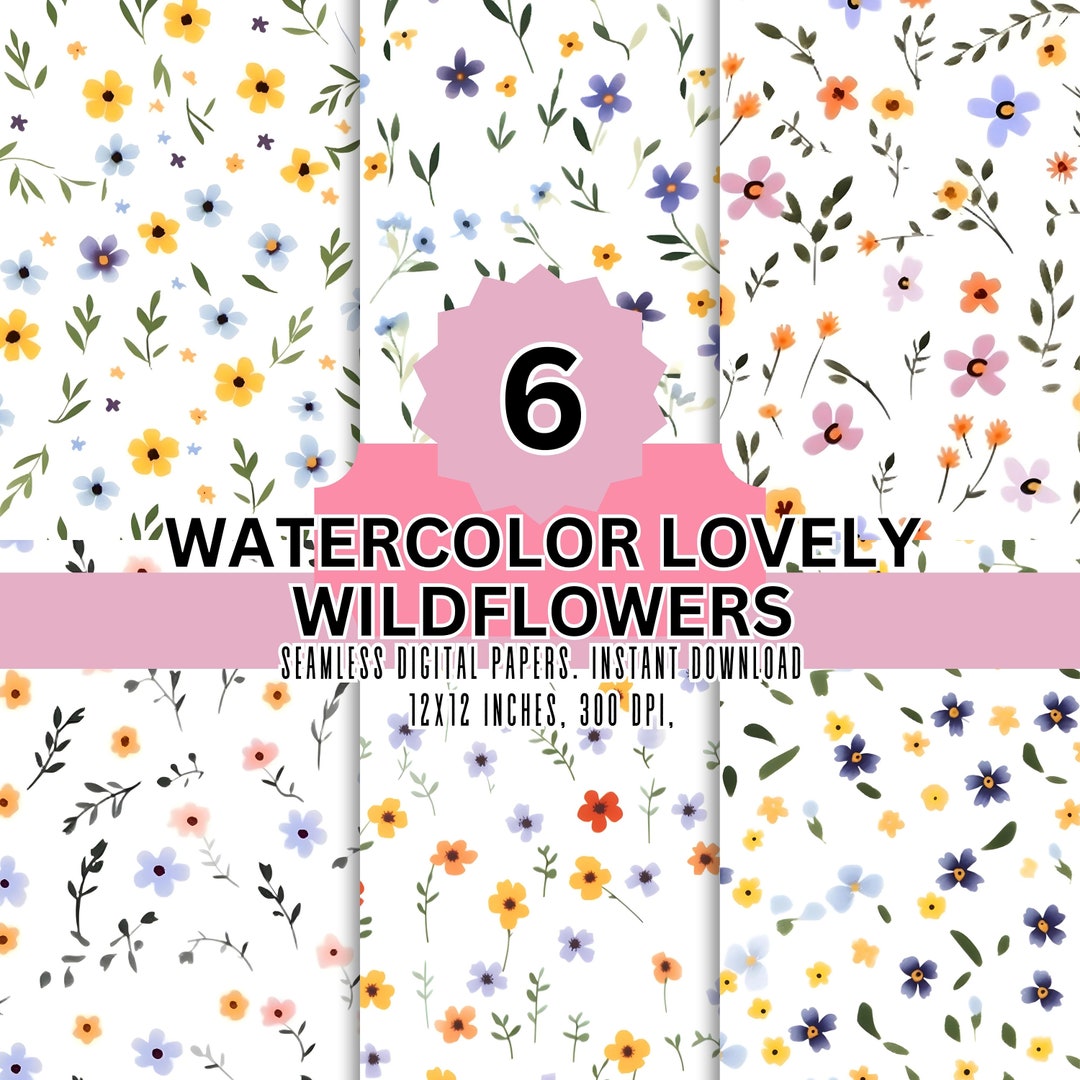 Watercolor Wildflowers Digital Paper Bundle: Seamless Floral Patterns ...