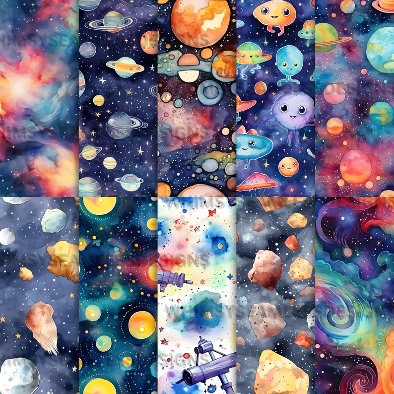 Outer Space Digital Paper: Seamless Rocket & Planet Designs (JPEG) - Etsy
