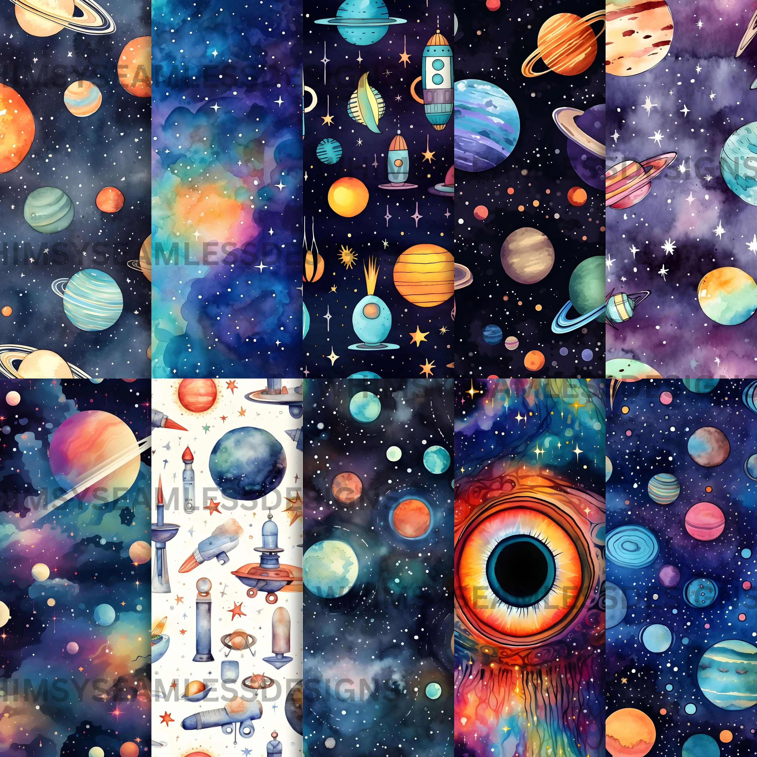 Outer Space Digital Paper: Seamless Rocket & Planet Designs (JPEG) - Etsy