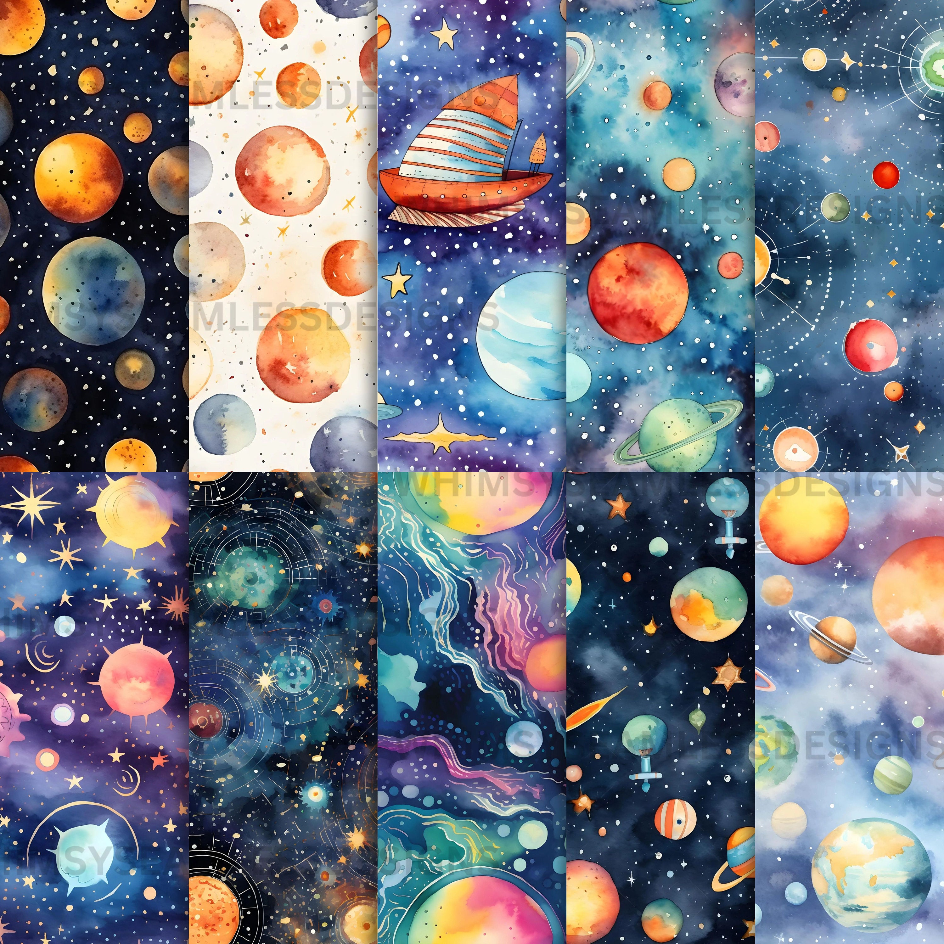 Outer Space Digital Paper: Seamless Rocket & Planet Designs (JPEG) - Etsy