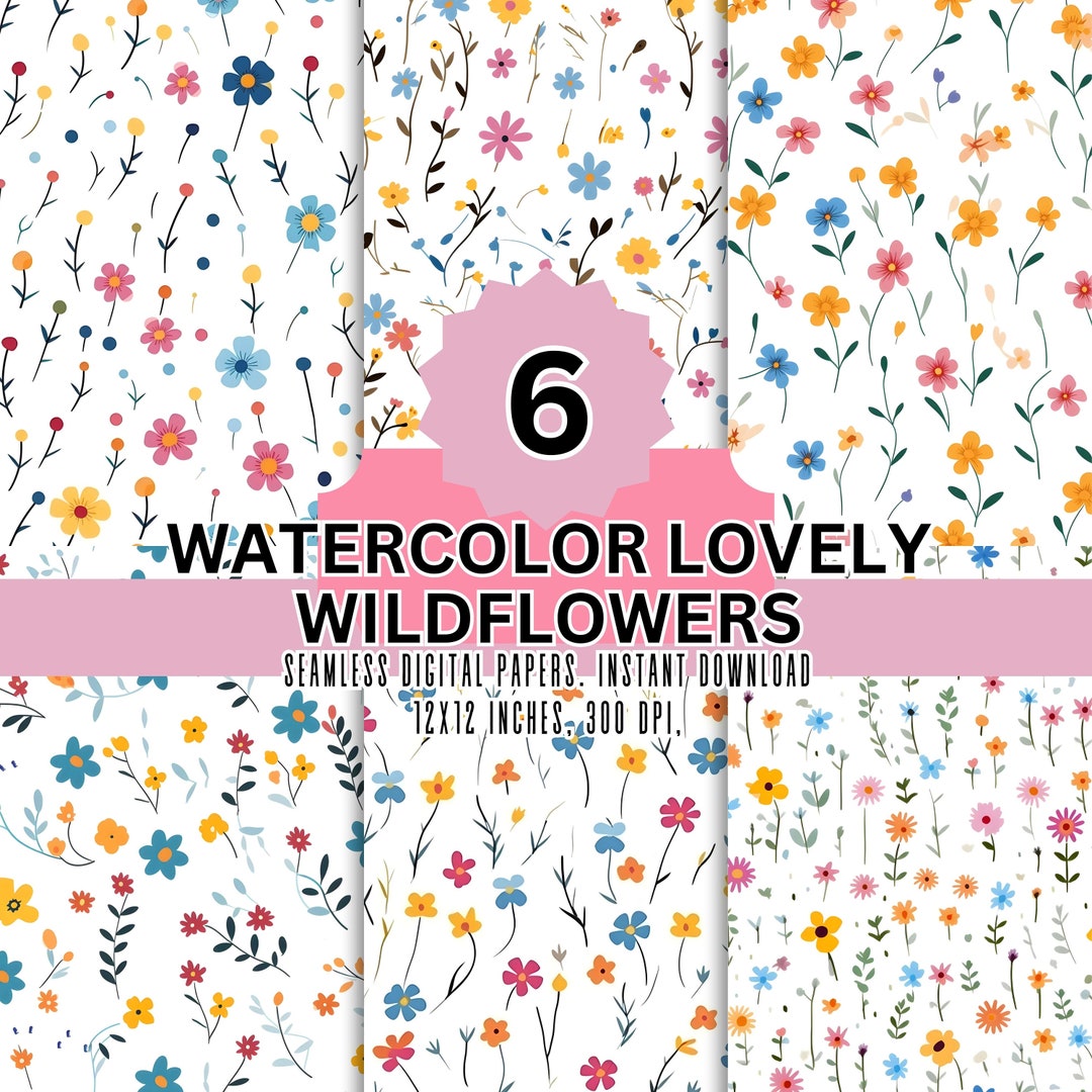 Watercolor Wildflowers Digital Papers Bundle, Watercolor Wildflowers ...
