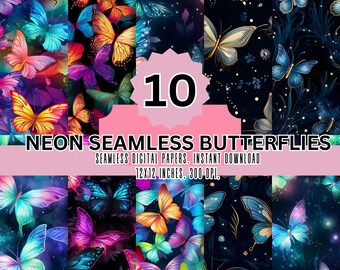Neon Butterflies seamless pattern,Junk journal papers butterfly,Colorful butterfly tumbler,repeating neon butterflies,300 dpi,downloadable