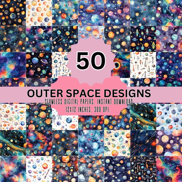 Outer space downloadable pattern, Outer Space Digital Paper, digital papers rockets planets astronauts,seamless png,commercial license