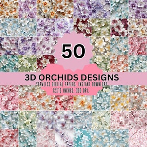 3D Orchid Seamless Pattern: Floral PNG Design Bundle (Digital Download)