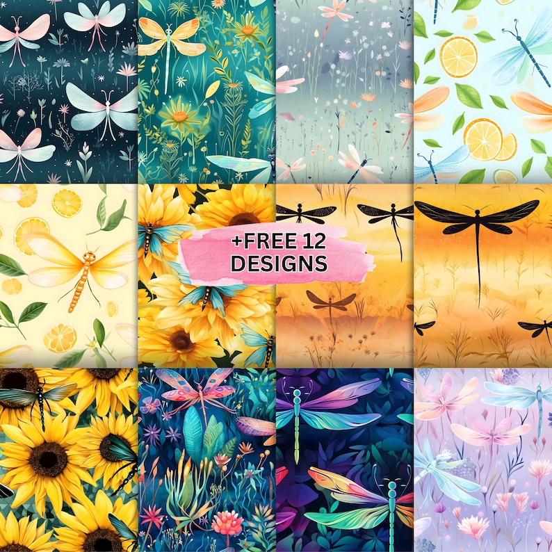 Watercolor Dragonfly Digital Paper Pack,junk Journal Papers Dragonflies ...