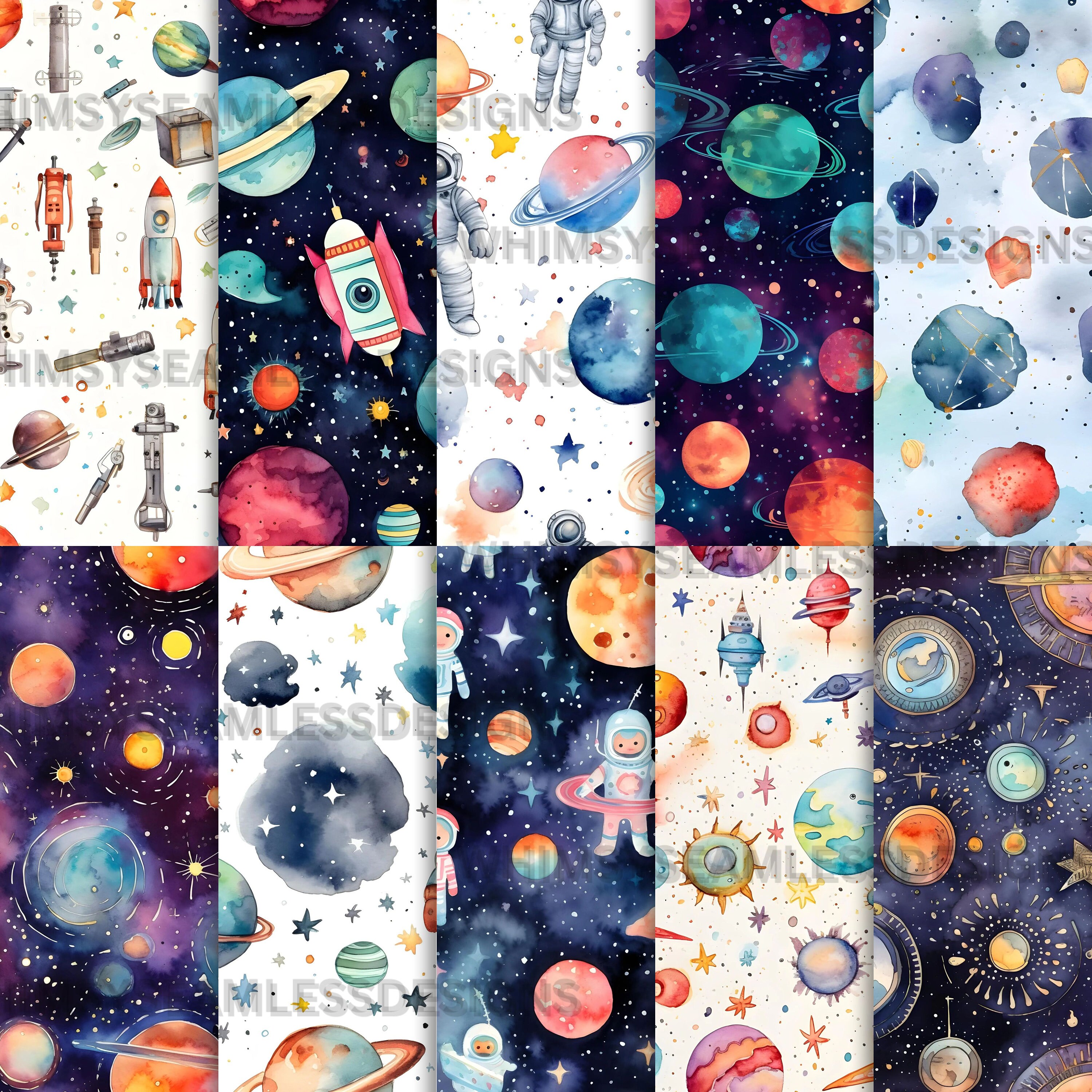 Outer Space Digital Paper: Seamless Rocket & Planet Designs (JPEG) - Etsy