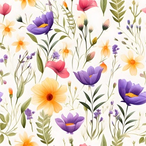 Aquarell-Blumenmuster-Download, Frühlingsgarten-Digitaltapete, druckbares Scrapbook-Papier, DIY-Bastelhintergrund