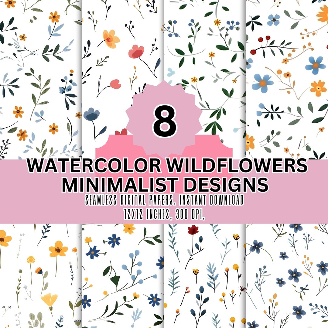 Watercolor Wildflowers Digital Papers Bundle, Watercolor Wildflowers ...