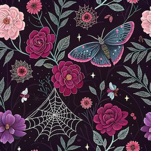 Gotiskt blommigt malmönster: Mörk Academia digitalt papper (sömlöst, utskrift på begäran)