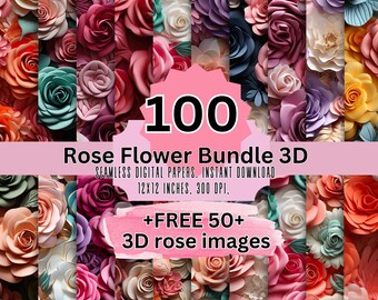 3D Rose Flower Seamless Patterns: 100 Designs (Digital Download)