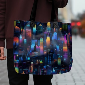 Futuristic City Skyline Seamless Pattern, Urban Digital Wallpaper, Colorful Downtown PNG, Modern Metropolis Background