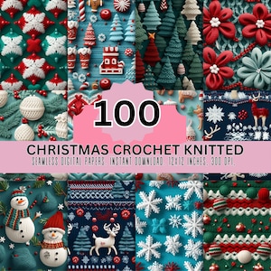 Christmas Crochet Knitted Seamless Digital Papers,Christmas chrochet patterns bundle,Instant Download, Holiday Pattern, 12x12 Inches,300 DPI