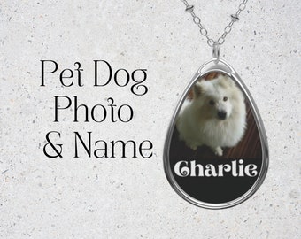 Dog Photo and Name Pendant Necklace Jewelry, Personalized Teardrop Pet Portrait Necklace With Name, Custom Dog Memorial Photo Pendant