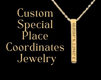 Coordonnées gravées personnalisées pour emplacement spécial, collier, bijoux, pendentif barre