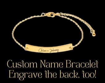 Bracelet prénom personnalisé avec gravure, bracelet prénom élégant et délicat avec possibilité de graver un message au dos !