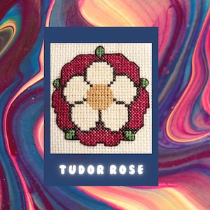 Tudor Rose Small Cross Stitch Pattern Digital PDF - historic, vintage, whimsical, cottagecore, nature, flower, medieval