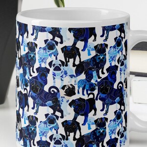 Delft Blue Pug Pattern Mug - Charming Ceramic Coffee Cup for Dog Lovers"