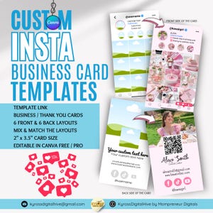 Customizable IG Business Card Templates | Instagram Business Card | DIY Canva Business Card Template Design | QR Code Business Cards