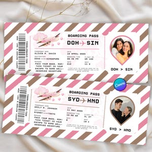 2 tarjetas de embarque personalizables para el Día de la Madre, plantilla de tarjeta de embarque editable, vale de regalo para el Día de la Madre, billete de avión falso sorpresa imprimible