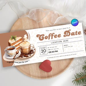 Personalisierbare Kaffee Datum Geschenkgutschein Vorlage: Bearbeitbarer Coupon (Digitaler Download)