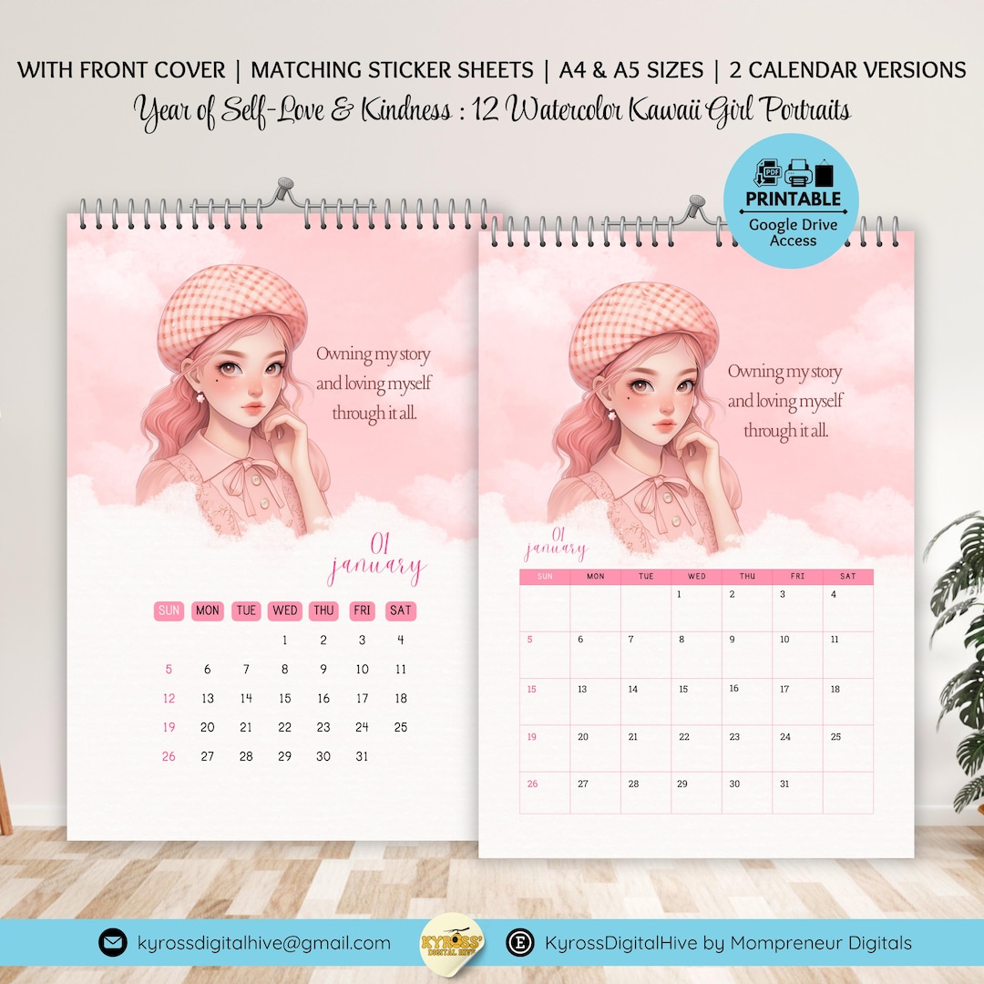 2025 Illustrated Kawaii Calendar Printable Aesthetic 2025 Calendar 2025 ...