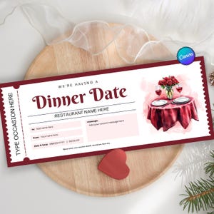 Customizable Dinner Date Gift Voucher Template: Editable Canva Coupon (Digital Download)
