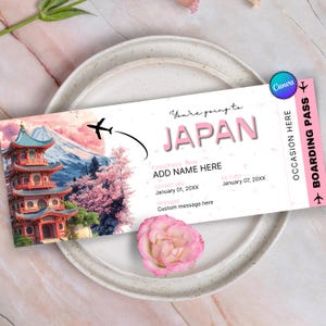 Customizable Japan Boarding Pass Template: Surprise Trip Ticket (Digital Download)