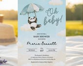 Panda Baby Shower Invitation, Oh Baby Invite Template, Boy Birthday