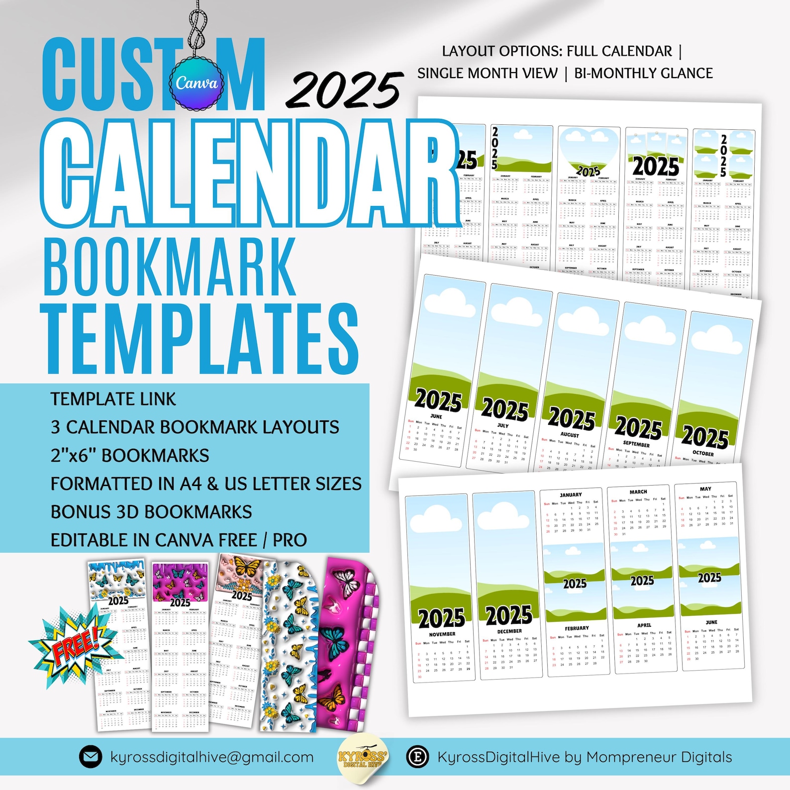 Customizable Calendar Bookmark Templates Editable Bookmark Templates