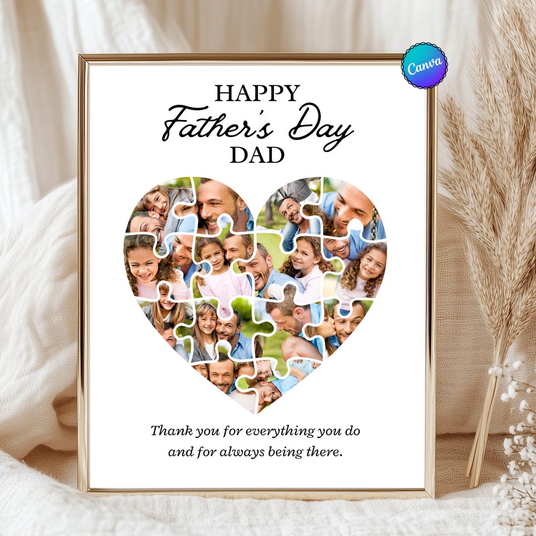 Customizable Father's Day Heart Photo Puzzle Collage Template, Editable ...