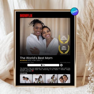 Modèle d'affiche de film personnalisable Mom Flix, cadeau pour la fête des mères, affiche de film de maman personnalisée, modèle d'affiche de film de Mom Flix éditable