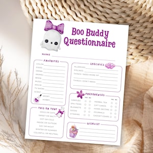 Boo Buddy Questionnaire Printable, Halloween Gift Exchange Game, Secret Boo Buddy PDF, Halloween Office Party Printable, Instant Download
