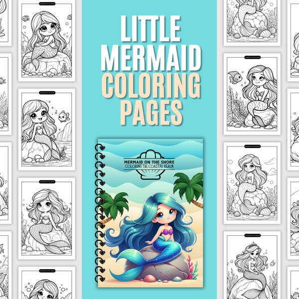 Little Mermaid Coloring Pages, Little Mermaid Coloring Book, Mermaid Birthday Theme, Kids Coloring Book, Adults Coloring Pages
