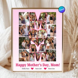Aanpasbare sjabloon fotocollage moeder: hartvormig ontwerp (canva-pdf-download)